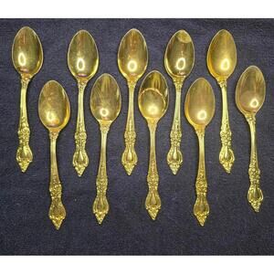 Vintage Set of 10 Royal Sealy RLF1 Gold-Plated Stainless Steel Teaspoons
